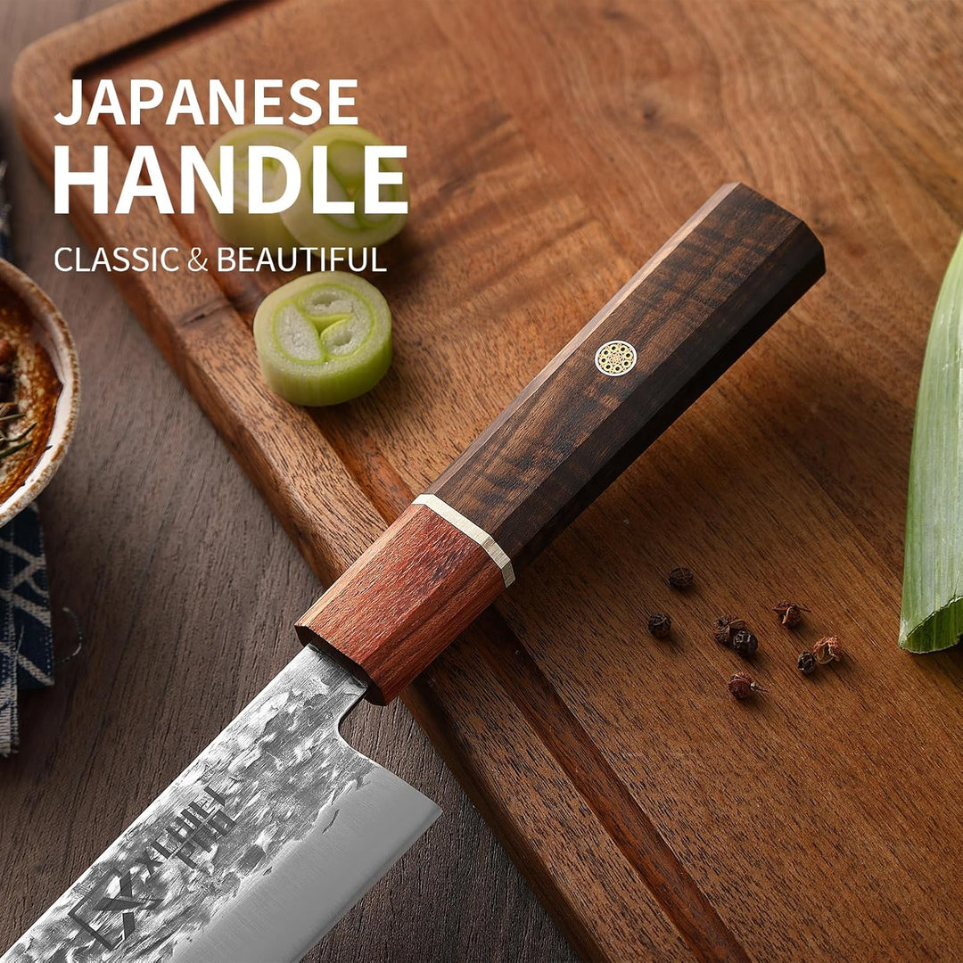 Japan Messer-Set, Hochkohlenstoffstahl Japan Nakiri Santoku Messer, handgeschmiedetes Fleisch-Hackme