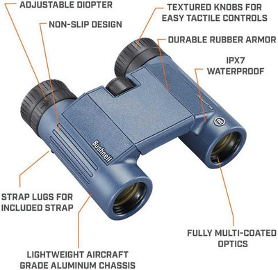 Bushnell - H2O 2 - Fernglas - 12x25 Dunkelblaues - Dachkant - Voll multivergütet - Wasserdicht/Besch
