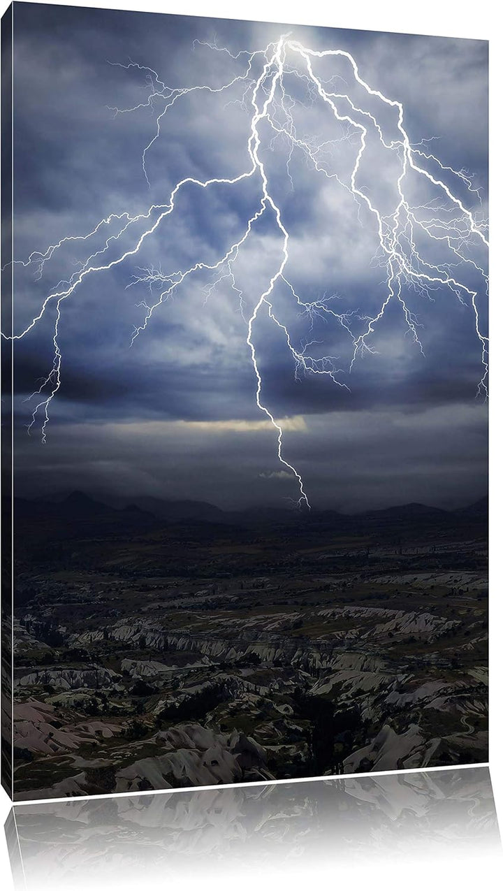 Pixxprint Blitze und Gewitter als Leinwandbild/Grösse: 100x70 / Wandbild/Kunstdruck/fertig bespannt