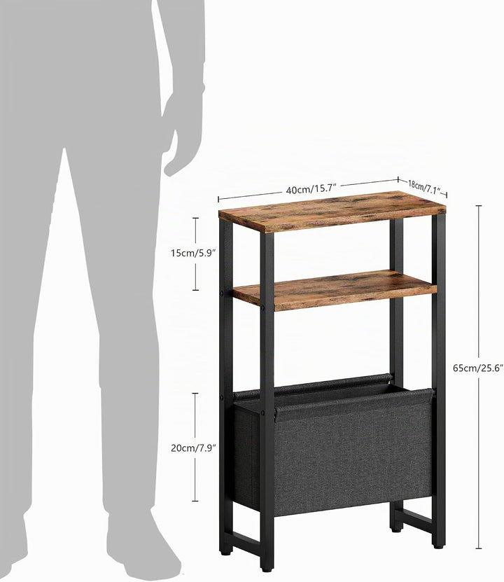 Konsolentisch Schmal 3 Ablagen Schmaler Nachttisch Rustikales Braun Sideboard Sofatisch mit Stauraum