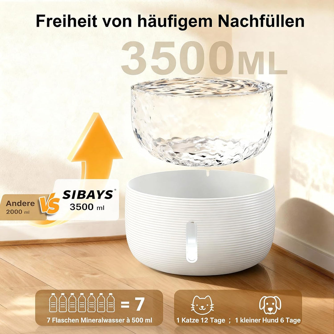 SIBAYS Trinkbrunnen für Katze - 3.5L Katzenbrunnen mit 25dB Ultraleise Pumpe &amp; LED-Fenster - Trinkbr