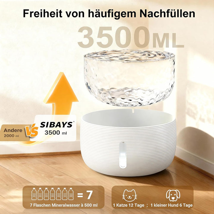SIBAYS Trinkbrunnen für Katze - 3.5L Katzenbrunnen mit 25dB Ultraleise Pumpe &amp; LED-Fenster - Trinkbr