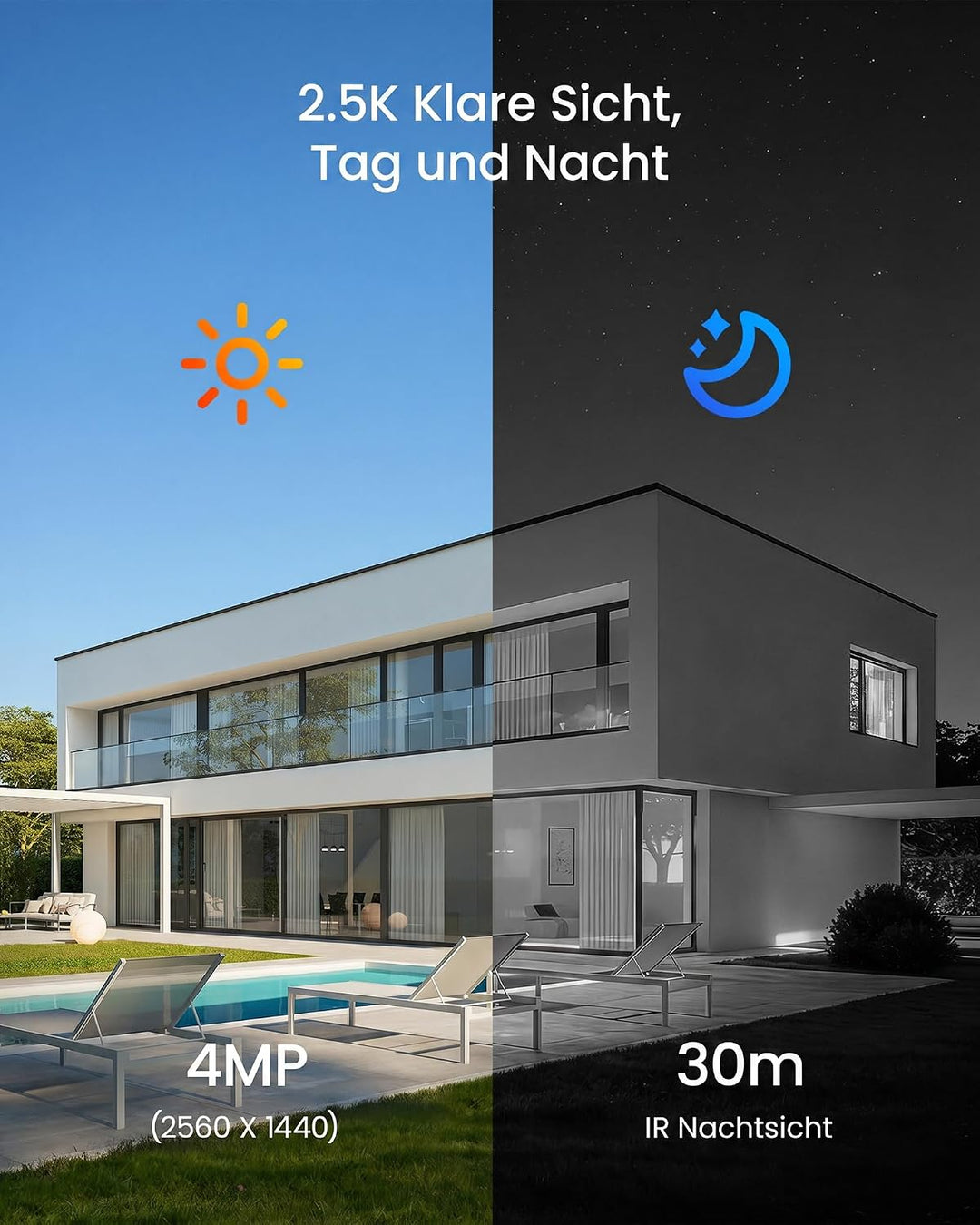ZOSI 2,5K PoE Überwachungskamera Aussen Set, 8CH 500GB HDD NVR mit 4X 4MP PoE Dome Kameras, KI Perso