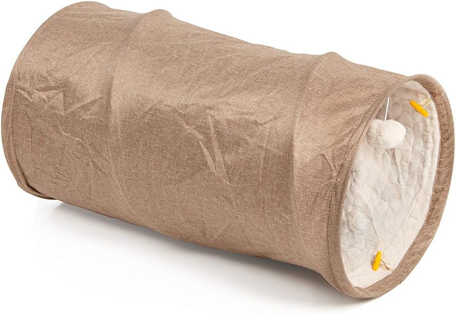 CanadianCat Company ® | Spieltunnel für Katzen mit Kuschelfell | beige | ca. 35 x 70 cm - Variable F