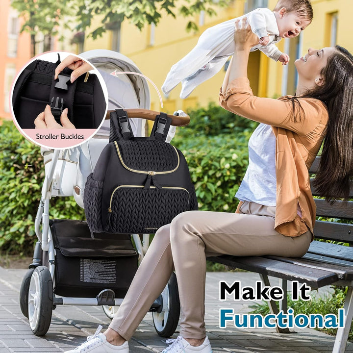 mommore Wickeltasche, kleiner Wickelrucksack, stylischer Baby-Reiserucksack mit isolierten Fächern,