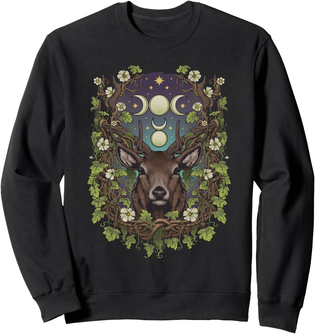 Art Nouveau Cernunnos Stag Bohemian Nature Moon Phases Wicca Sweatshirt
