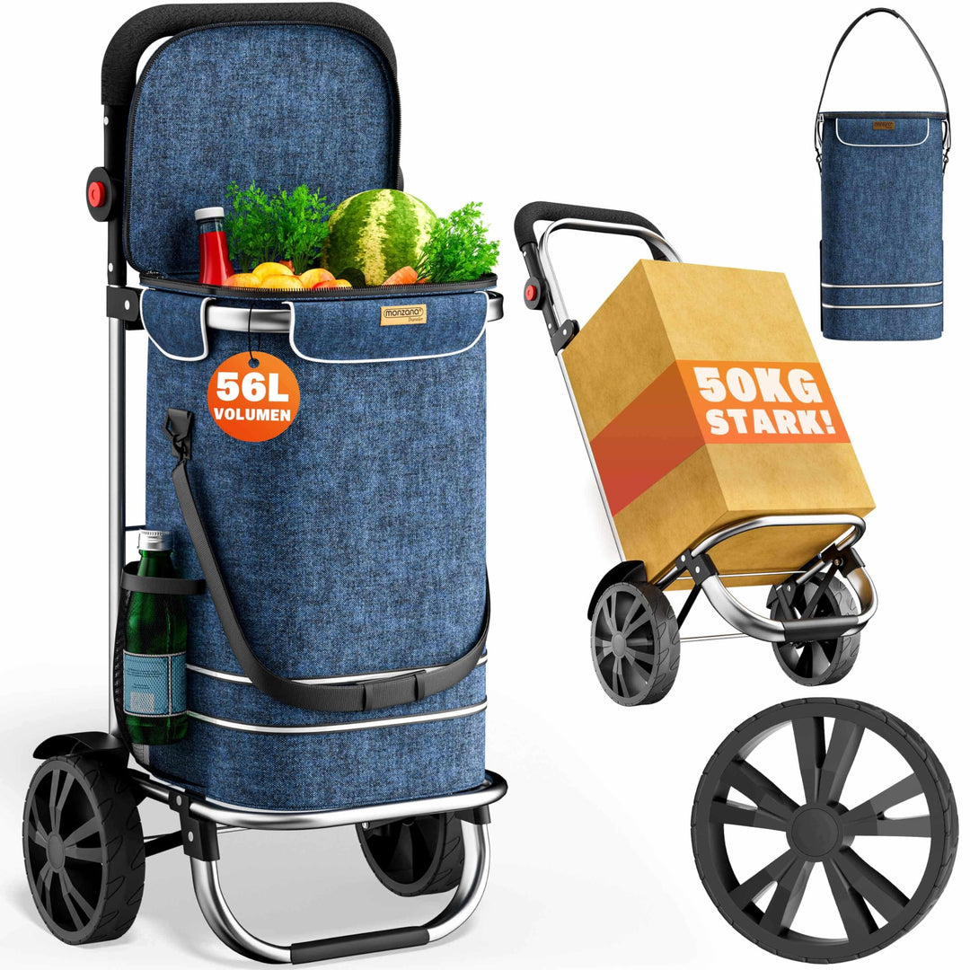 Monzana 2in1 Einkaufstrolley 56L bis 50 kg klappbar abnehmbare Tasche Handwagen Einkaufswagen Einkau