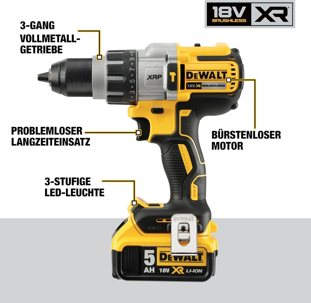 Dewalt 18V 3-Gang Akku-Schlagbohrschrauber DCD996P2 (11-stufiges Drehmomentmodul, drei-Stufen-LED mi