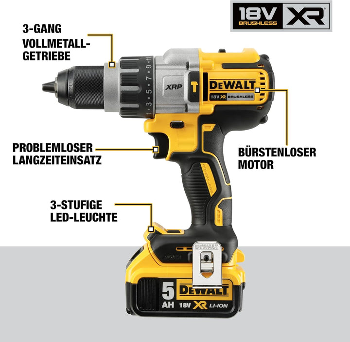 Dewalt 18V 3-Gang Akku-Schlagbohrschrauber DCD996P2 (11-stufiges Drehmomentmodul, drei-Stufen-LED mi