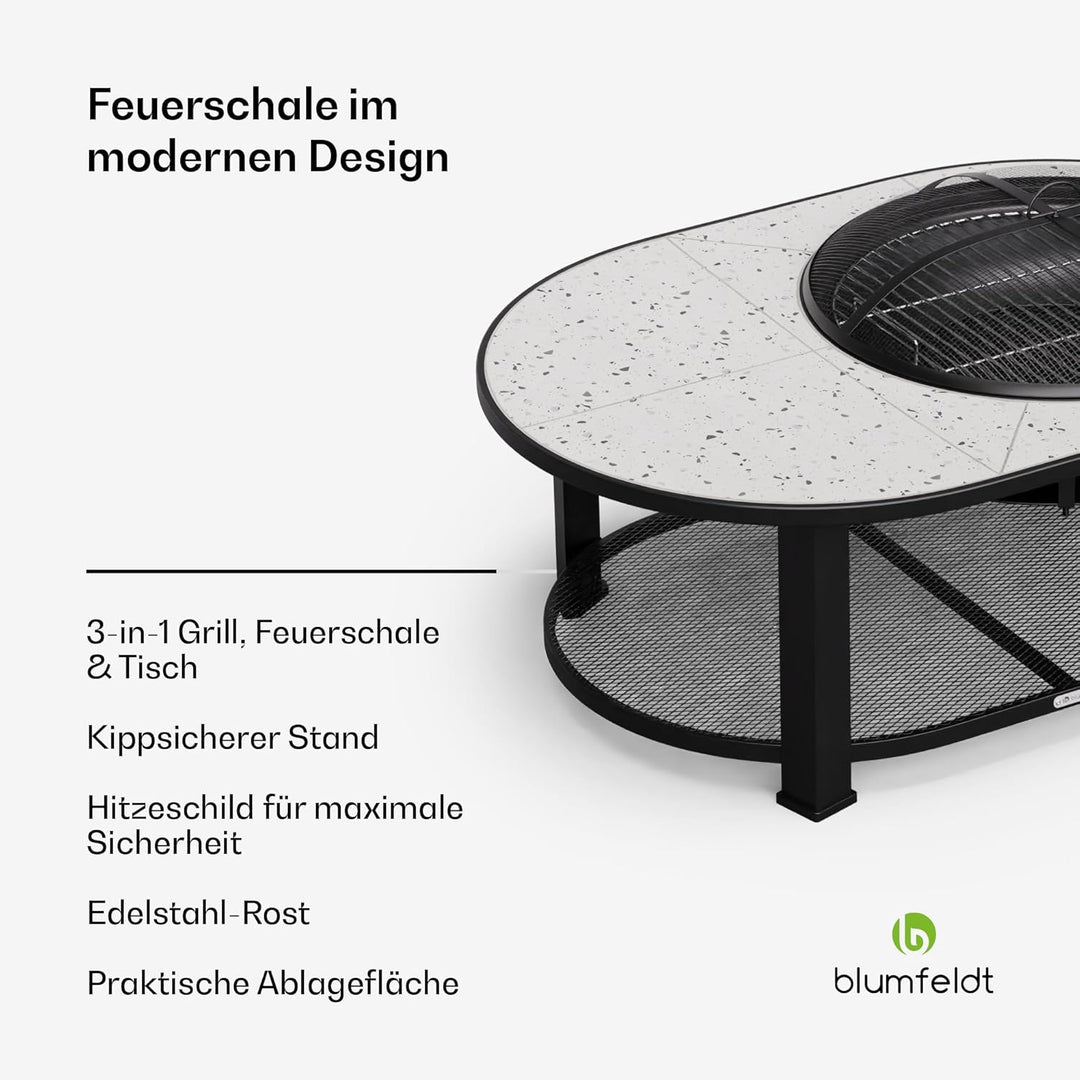 Blumfeldt Merano Circolo L Feuerschale - 3-in-1 Feuerschale mit Grillrost & Tisch, robuster Stahlrah