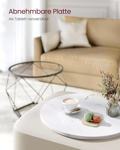 VASAGLE Couchtisch rund, 2er Set, Wohnzimmertisch, Beistelltisch, modern, abnehmbare Tischplatte, fü