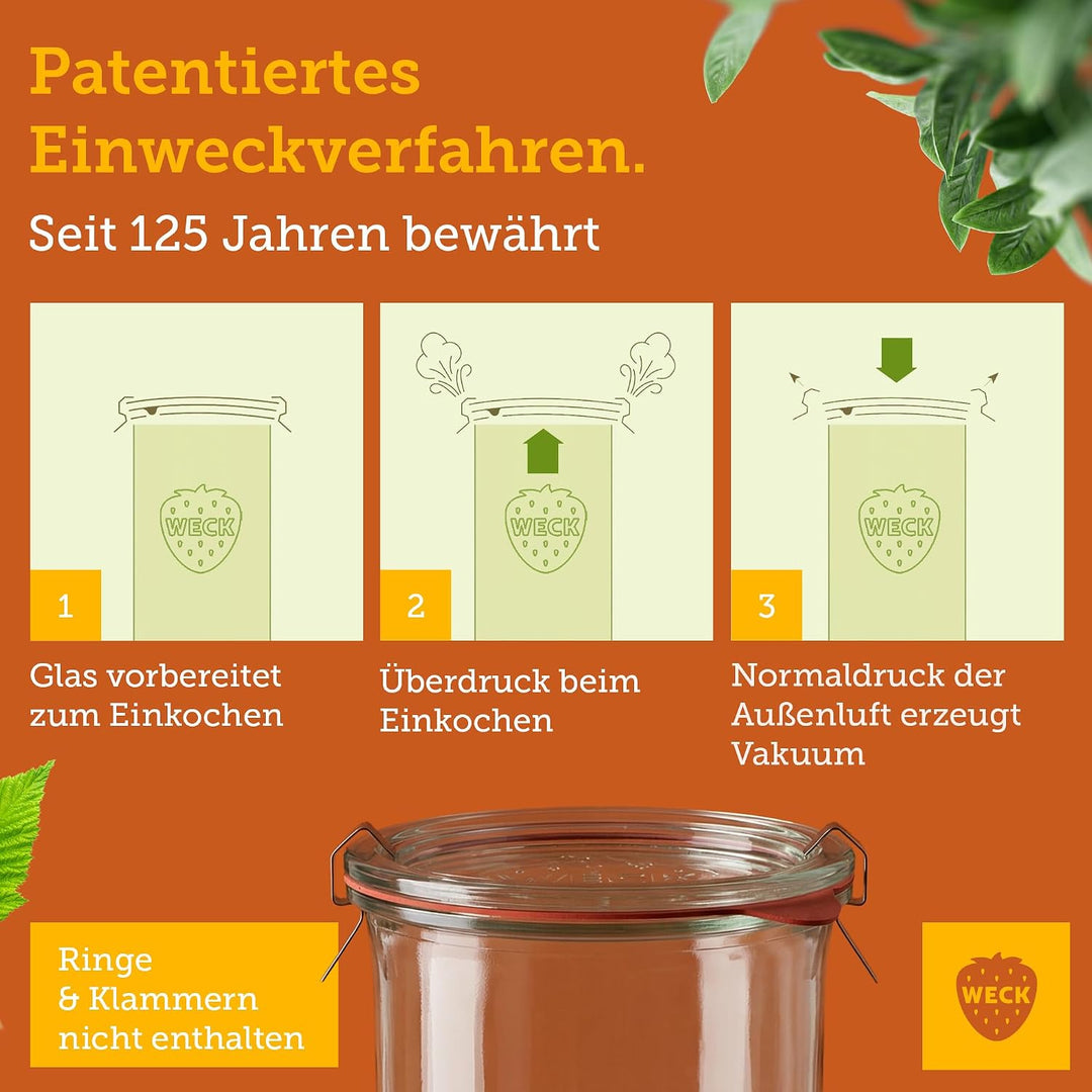 Weck Gläser 900ml – 6er Set mit Deckeln – Sturzform – robuste, stapelbare Vorratsgläser- &amp; Einweckgl