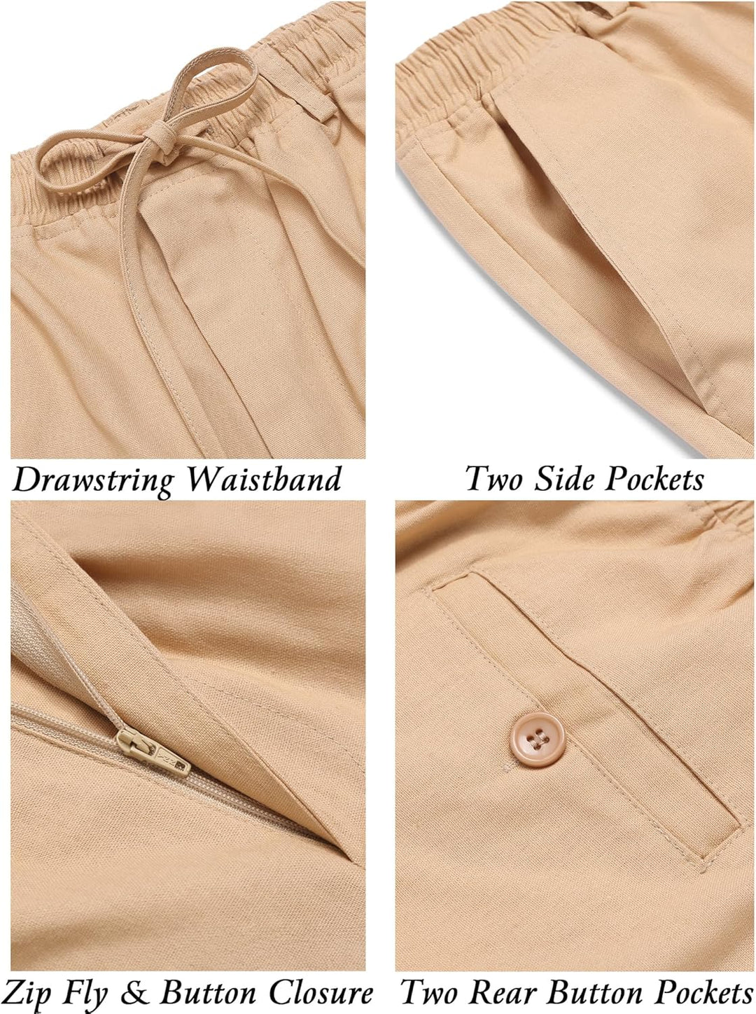 COOFANDY Herren Leinenhose mit Kordelzug Loose Sommerhose Leichte Freizeithose Einfarbig Hose für Mä
