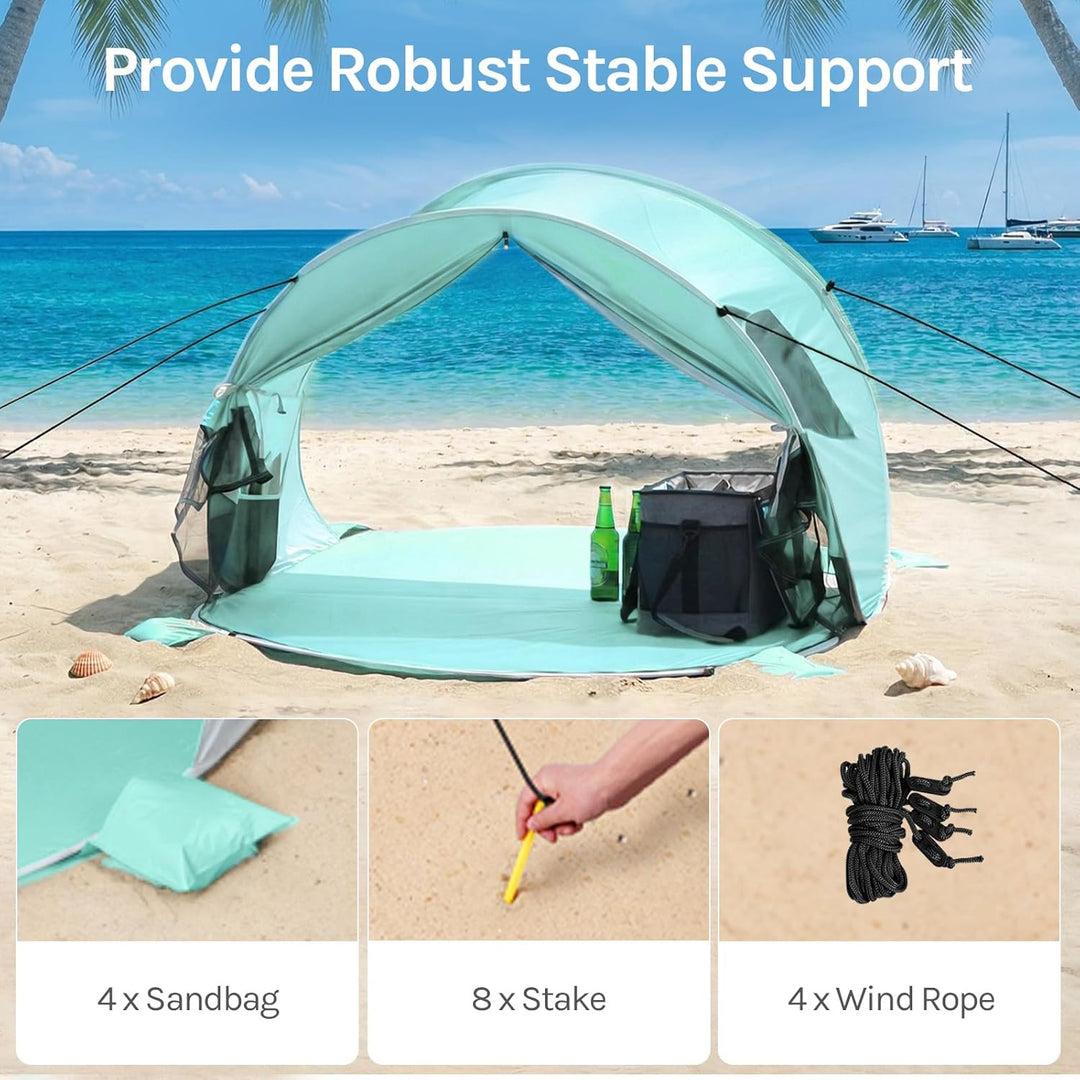 Wolfwise Pop Up Strandmuschel für 2 Personen, Sofort Aufbau, UV-Schutz 50+, Wasserabweisend, Belüfte