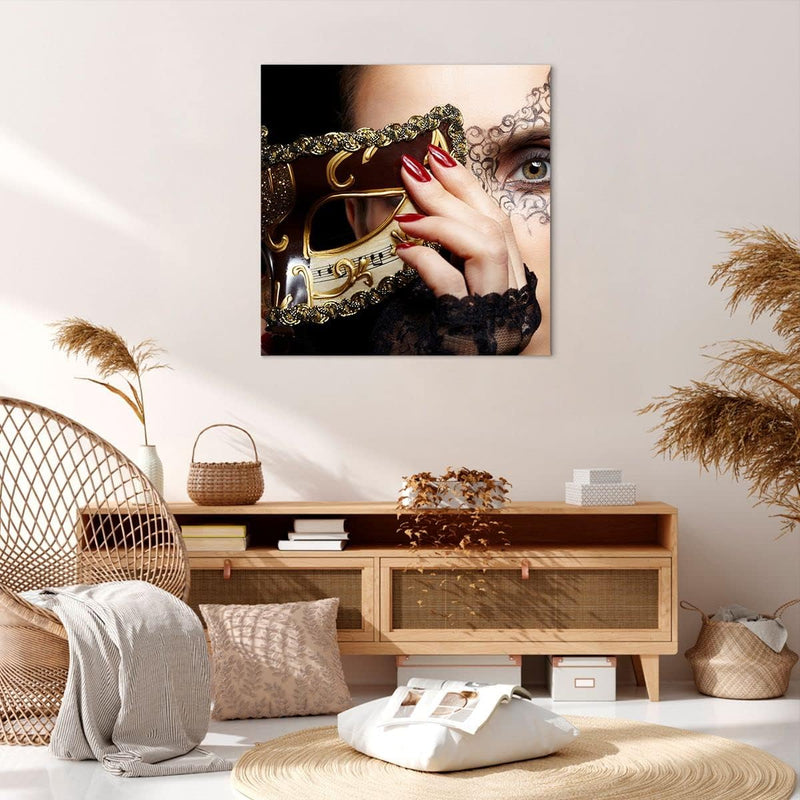 ARTTOR Bilder auf Leinwand 70x70cm Leinwandbild Frau Mode Venedig Maske Gross Wanddeko Bild Schlafzi