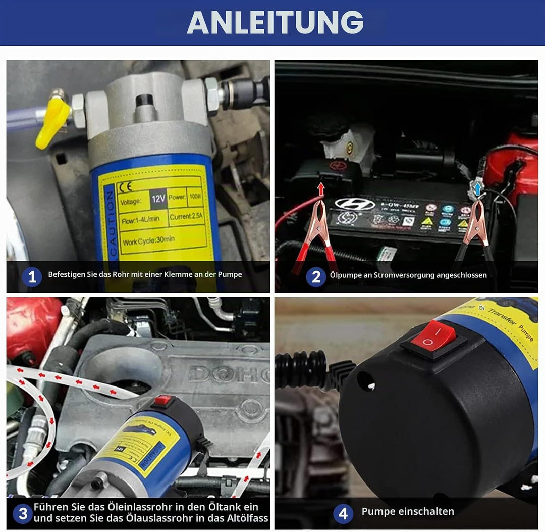 QLOUNI 12V 100W Ölabsaugpumpe Elektrisch Diesel Absaugpumpe 2-3L/min Ölwechselpumpe für Motorölwechs