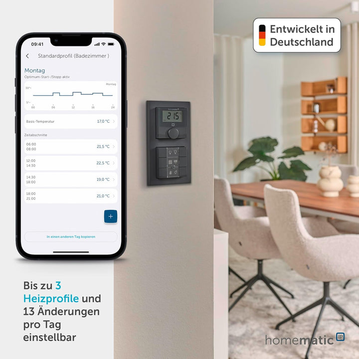 Homematic IP Smart Home Wandthermostat mit Luftfeuchtigkeitssensor, athrazit, digitales Thermostat H