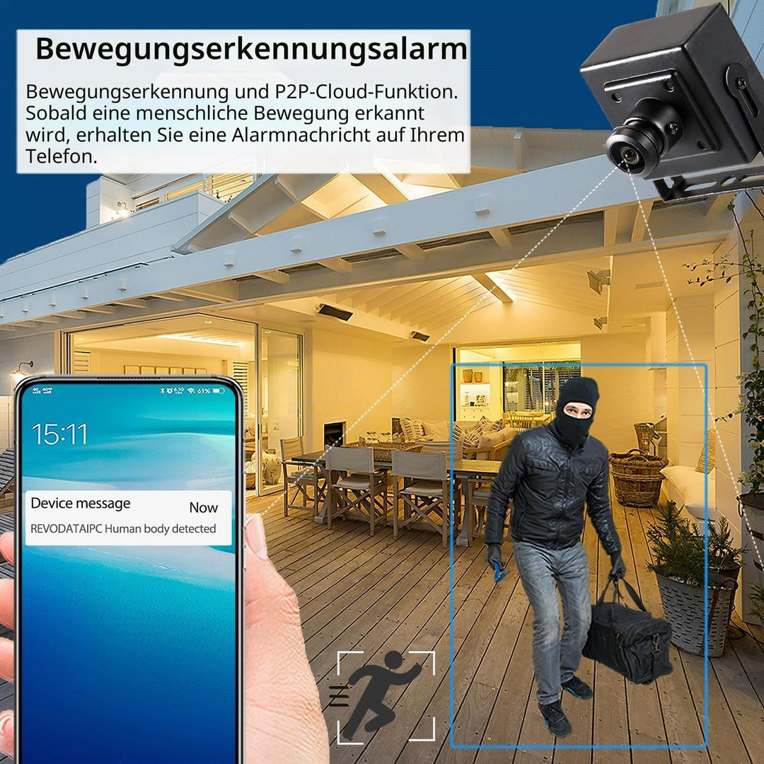 5MP POE IP-Kamera, 1,44mm Objektiv 175°Weitwinkel, P2P-Fernüberwachung Fisheye kleine Innenraum-Über