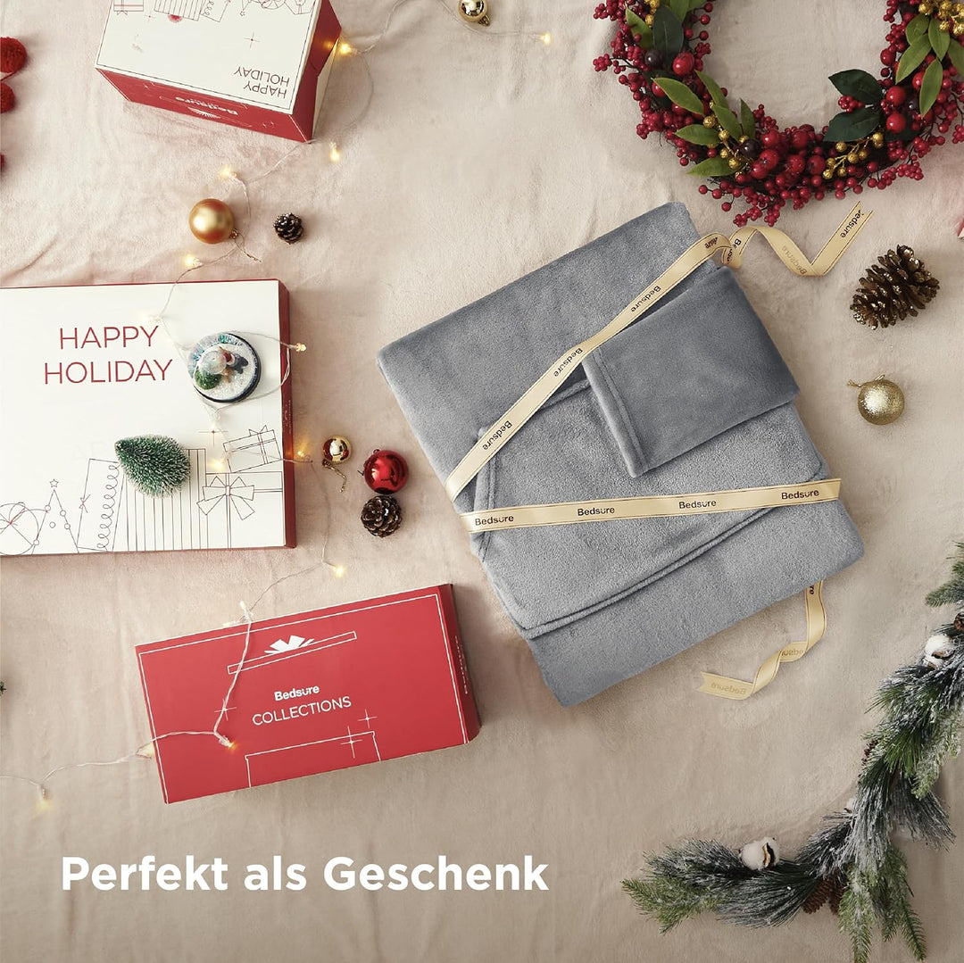 BEDSURE Decke mit Ärmeln als Geschenke für Frauen - Kuscheldecke mit Ärmeln Grau Erwachsene Ärmeldec