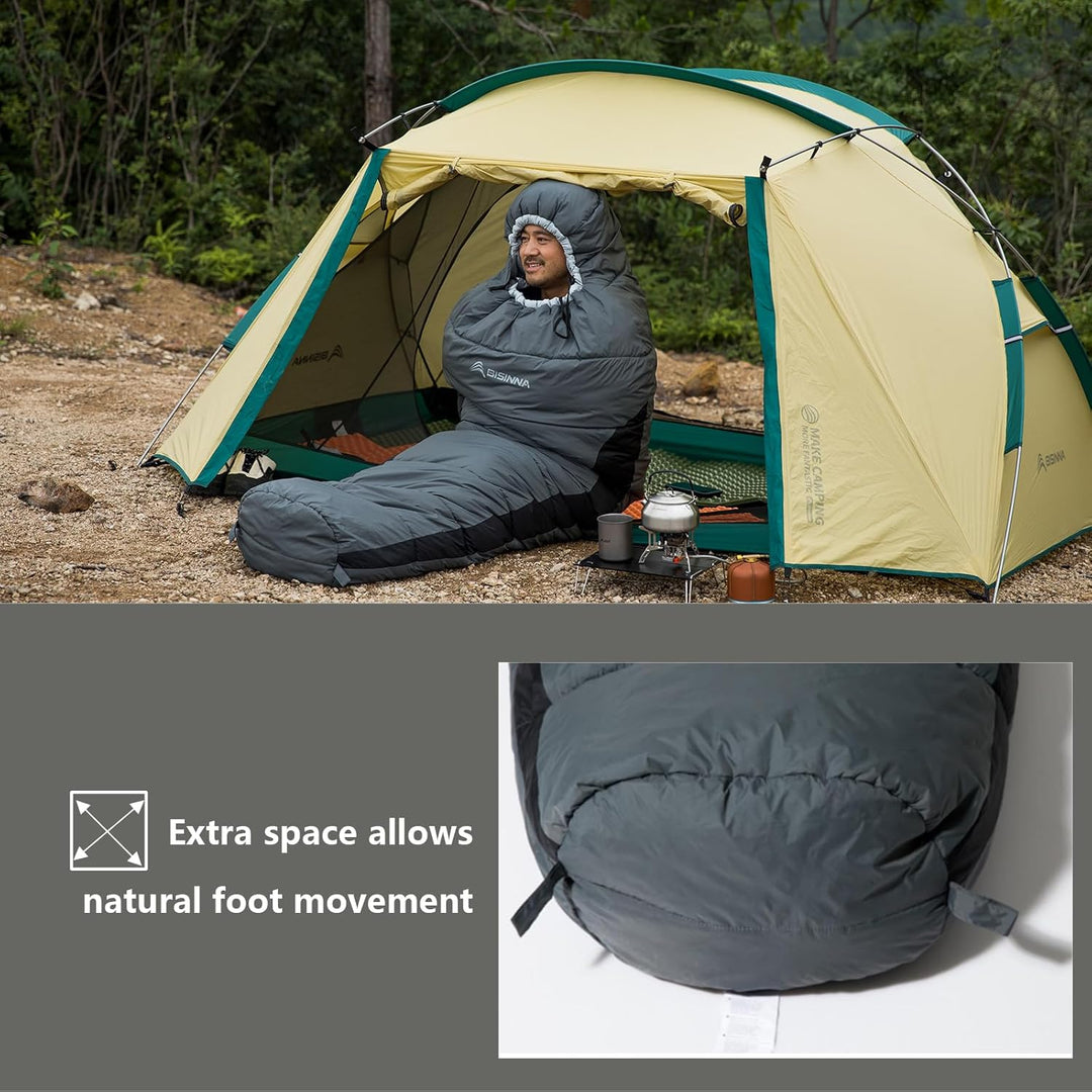 BISINNA Mumienschlafsack 0 ℃ - 5 ℃ [400GSM] 4 Jahreszeiten Winter Schlafsack Erwachsene Wasserabweis