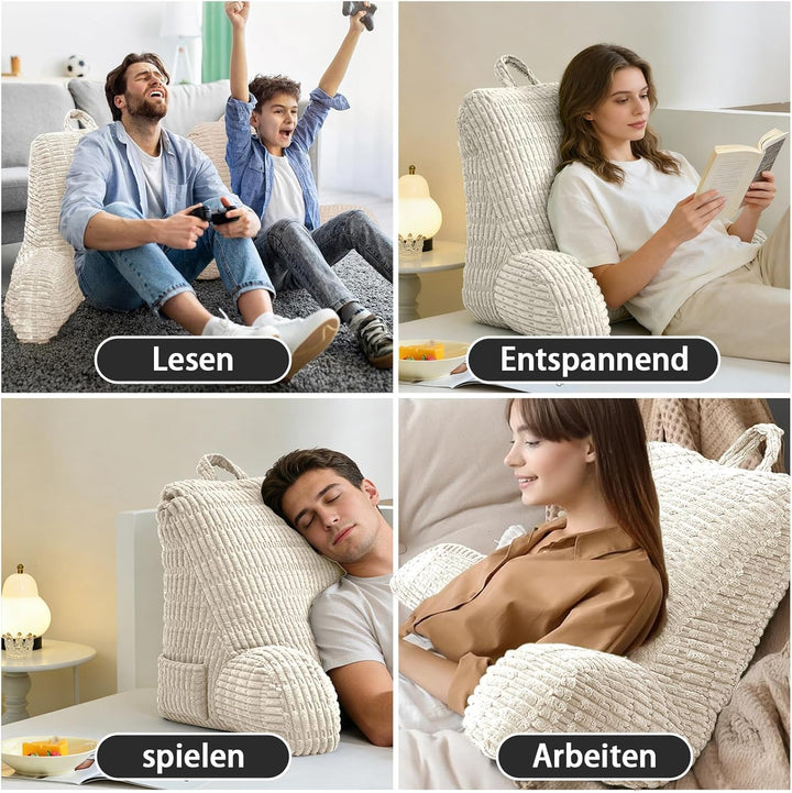 Lesekissen für Bett Und Sofa,Rückenstützkissen Lesekissen mit Armlehne, Erwachsenensofa mit Rückenle