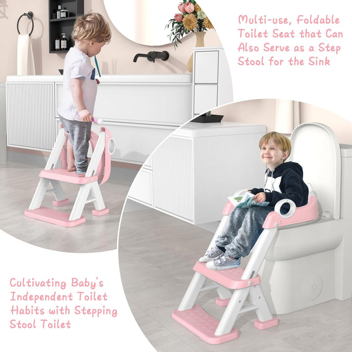 Toilettensitz Kinder mit Treppe, 2-in-1 Kinder Toilettensitz ür ab Kleinkinder Jungen und Mädchen, U