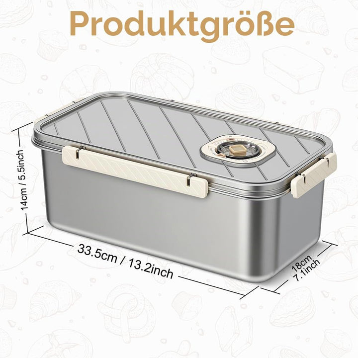 Brotkasten aus Edelstahl mit Zeitschaltuhr, Brotkasten Gross, luftdichter Aufbewahrungsbehälter für