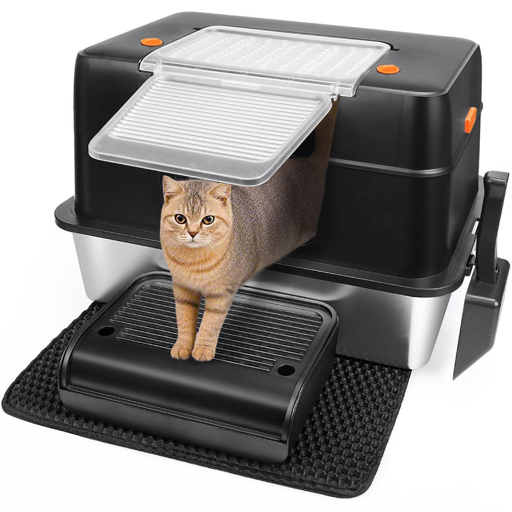 Vivifying Katzenklo Edelstahl mit Deckel, XXL Leicht zu Reinigen und Geruchsresistent Katzentoilette