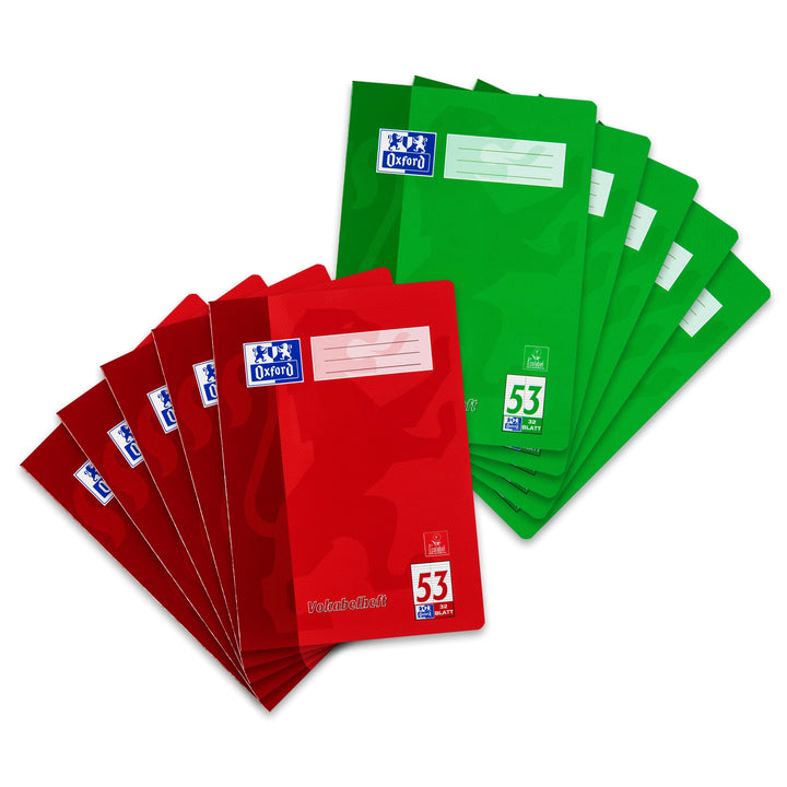 Oxford Vokabelheft, A4, Lin. 53 (2 Spalten), 32 Blatt, rot und grün, 10 Stück Single, Single