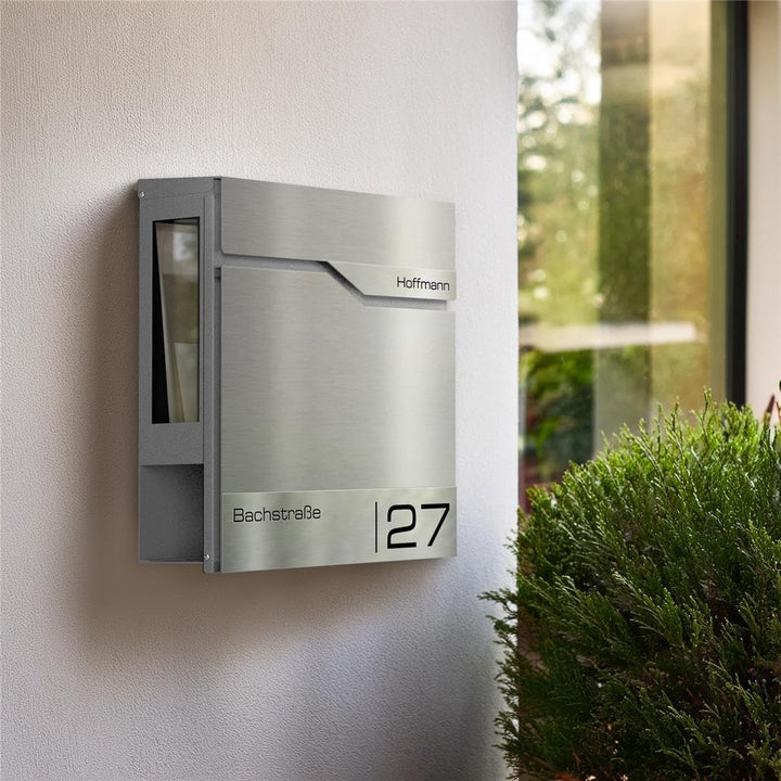 Metzler Briefkasten mit Sichtfenster und Zeitungsfach, hochwertigem Stahlkorpus & gebürsteter Edelst