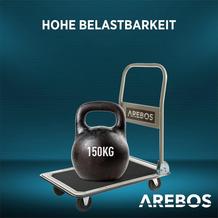 Arebos Plattformwagen Transportwagen Lagerwagen klappbar | 150kg Tragkraft | Lastenwagen | Transport