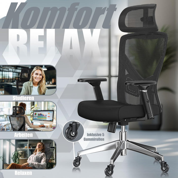 KESSER® Bürostuhl Ergonomisch mit verstellbaren Armlehnen | Drehstuhl mit Lendenwirbelstütze Rückens
