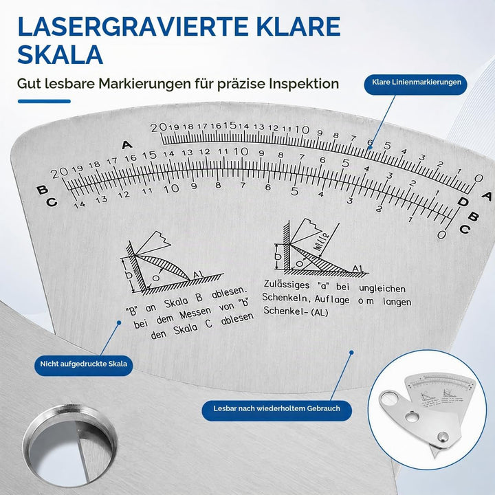 Candeon Schweisslehre Schweissnahtleere, Edelstahl Fächerförmig Schweisslehre, 0-20mm Weld Gauge Sch