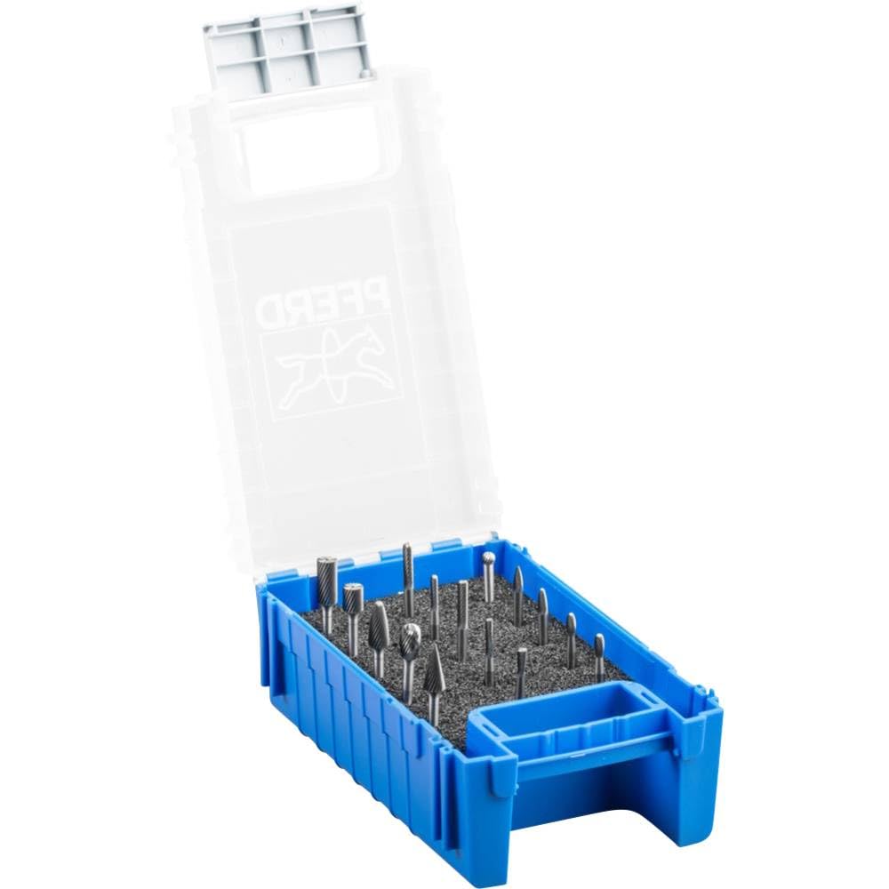 PFERD HM-Frässtift-Set, 15-teilig, Zahnung 5, Schaft-ø 3 mm, 21901501 – Für die feine Zerspanung auf