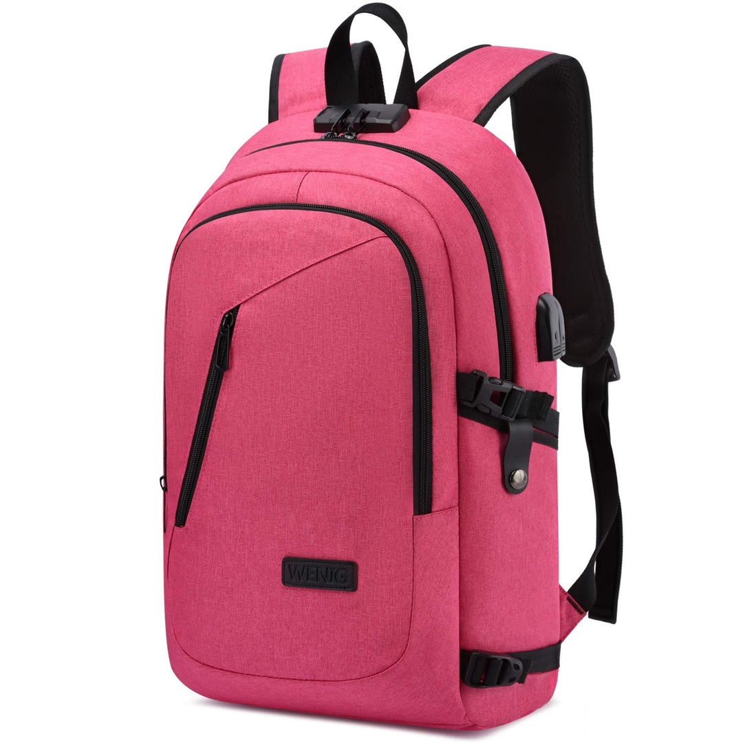 WENIG Rucksack Laptop für Damen Frauen Mädchen Schulrucksack mit USB-Ladeanschluss 15.6" Rosa, 15.6"