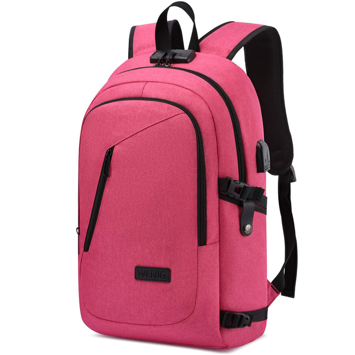 WENIG Rucksack Laptop für Damen Frauen Mädchen Schulrucksack mit USB-Ladeanschluss 15.6" Rosa, 15.6"