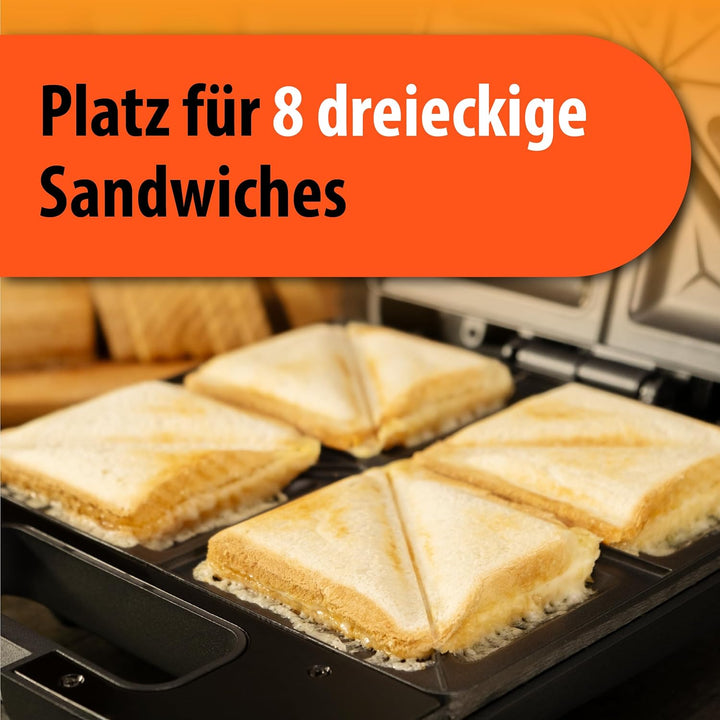 Sandwichmaker XXL für 4 grosse Sandwiches – 1400 W, Antihaftbeschichtung, Schnellaufheizung, automat