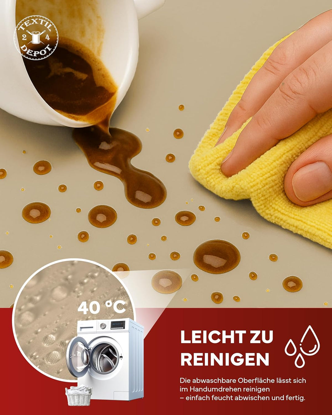 texpot Gartentischdecke 220 cm rund in Sand mit Leinen Optik Lotuseffekt Fleckschutz Bügelfrei Tisch