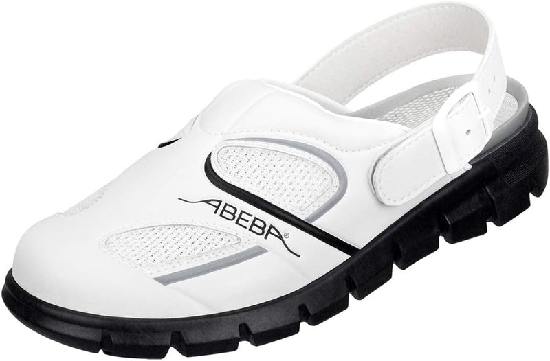 Abeba Clog 7345 - Dynamic Mikrofaser, weiss/schwarz mit atmungsaktivemTextil, zertifiziert 43 EU, 43