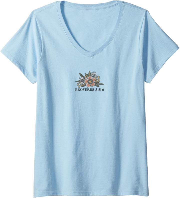 Damen Trendy Proverbs 3:5-6 Trust In The Lord With All Your Heart T-Shirt mit V-Ausschnitt