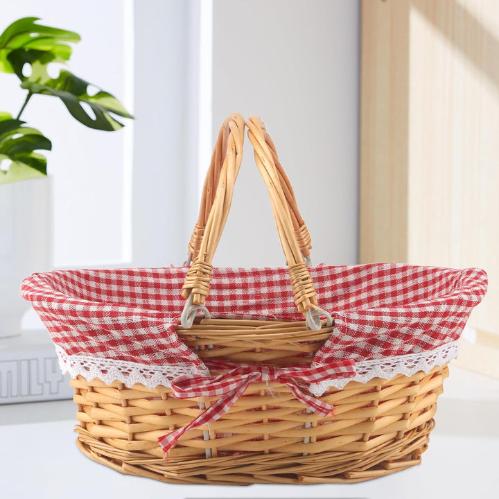MUKCHAP 2 Stück Picknickkorb aus Weide, Picknickkorb Oval mit Klappbarem Griff, Picknickkorb Gewebt