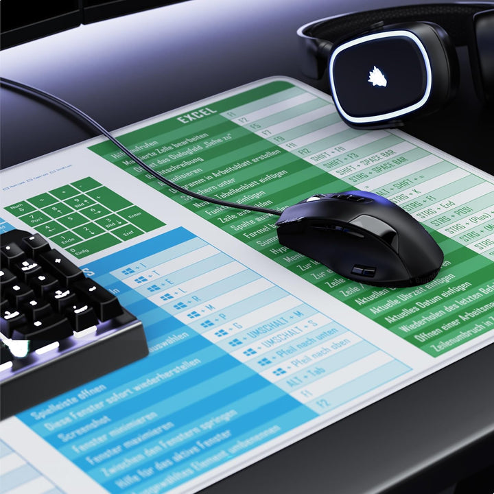 TITANWOLF - XXL Speed Gaming Mauspad 900 x 400mm - Tastatur Excel Windows Outlook Word Shortcut Tast