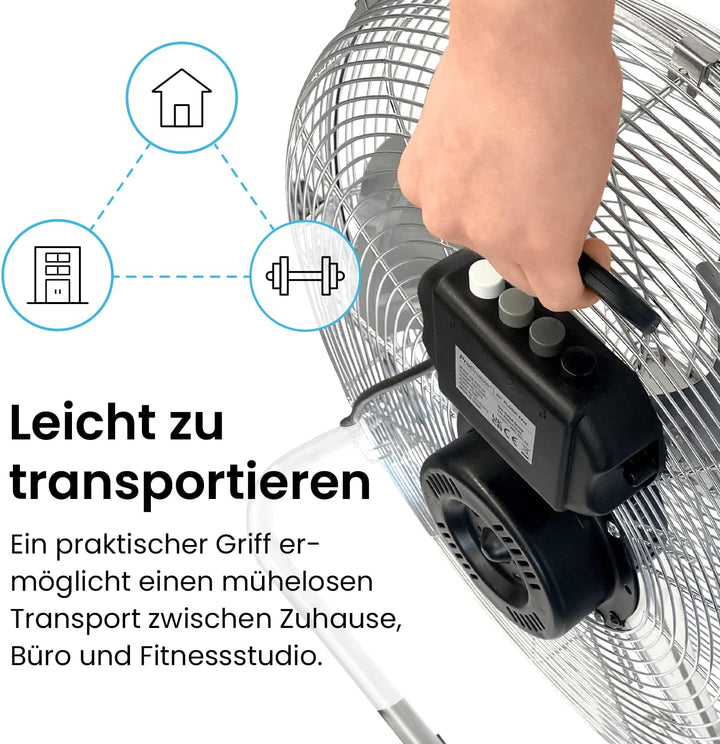 Pro Breeze 50 cm Bodenventilator aus Chrom, Ventilator mit 3 Geschwindigkeitsstufen und verstellbare