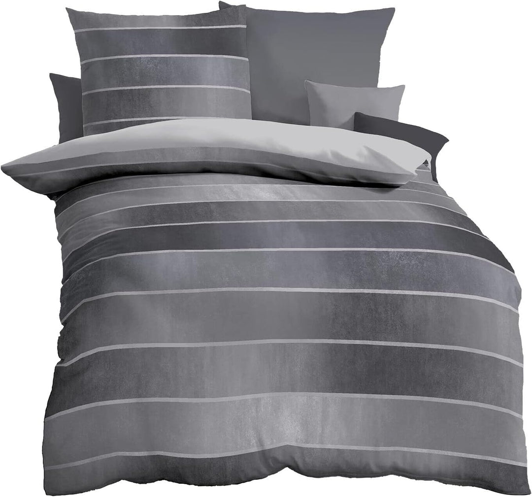 Kaeppel Mako-Satin Bettwäsche Timeless Zinn, 1 Bettbezug 155 x 220 cm + 1 Kissenbezug 80 x 80 cm Zin