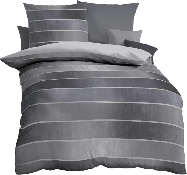 Kaeppel Mako-Satin Bettwäsche Timeless Zinn, 1 Bettbezug 155 x 220 cm + 1 Kissenbezug 80 x 80 cm Zin