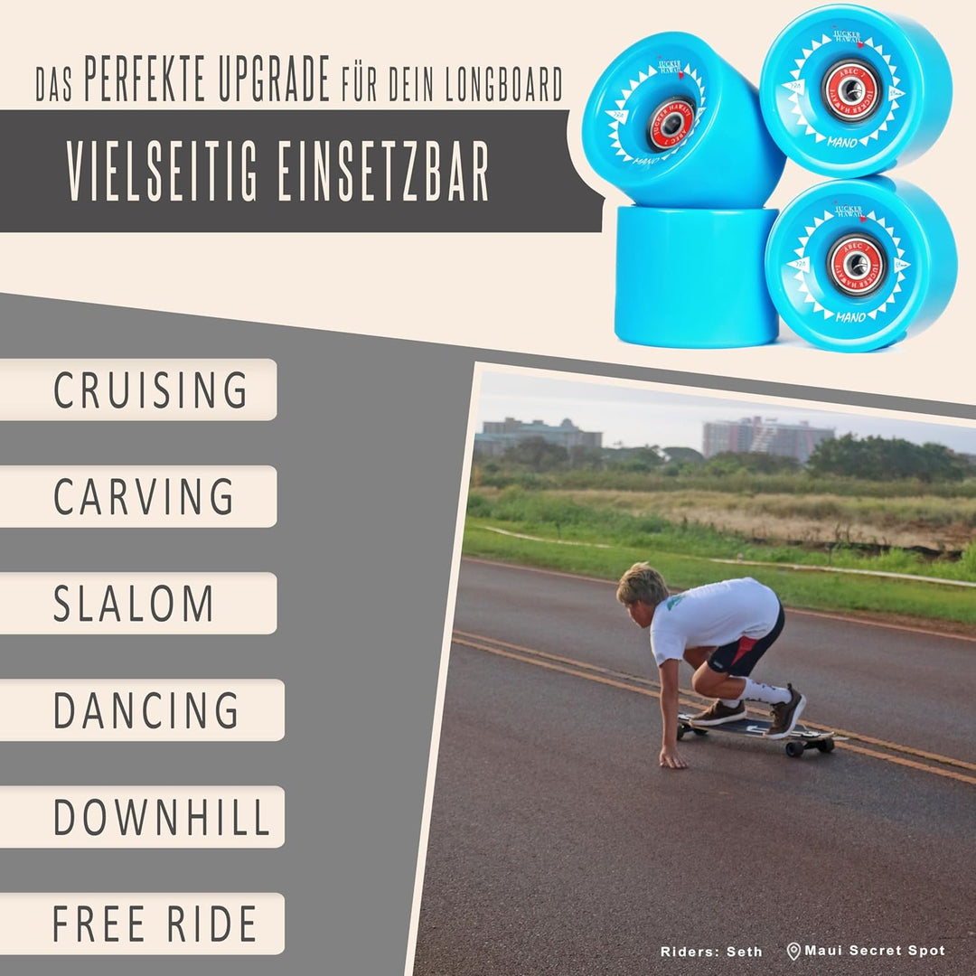 JUCKER HAWAII Longboard Rollen Allround Cruiser Wheels - Mit oder ohne Kugellager MANO inkl. Kugella
