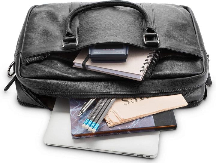 LEABAGS Leder Aktentasche Herren &amp; Damen I Echtleder Laptoptasche bis 16 Zoll I Umhängetasche mit Sc
