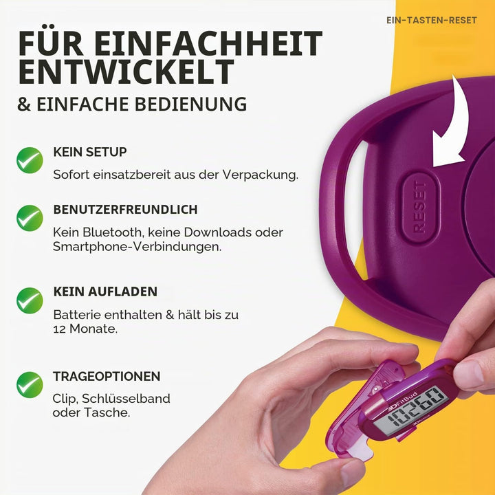 3DFitBud Einfacher Schrittzähler 3D von 3DActive mit Clip Lanyard Präziser Schrittzähler Grosses Dis