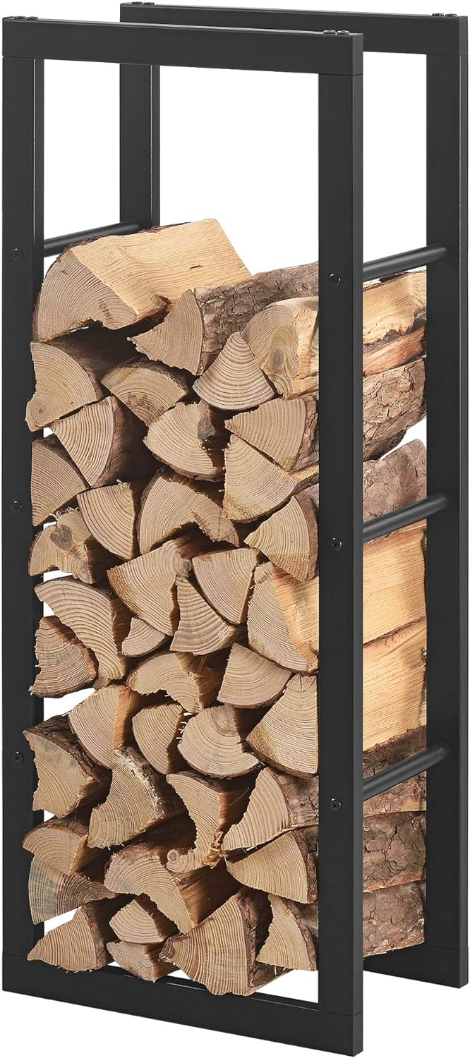 [en.casa] Kaminholzregal 40x100x25cm Brennholzregal Feuerholzregal Holzhalter Schwarz 40 x 100 x 25