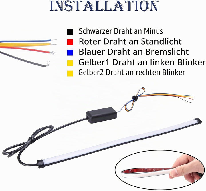 JMTBNO Motorrad LED Rücklicht Bremslicht Blinker Streifen 28cm 108 LED Mini Flexibles Flowing Signal